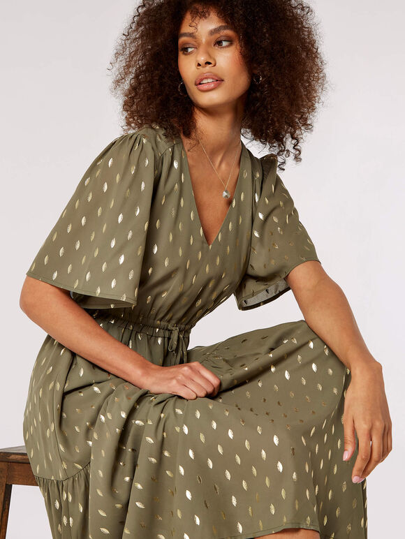 Gold Foil Tier Maxi Dress, Khaki, large