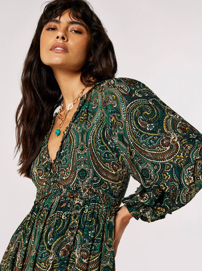Paisley Ruffle Midaxi Dress