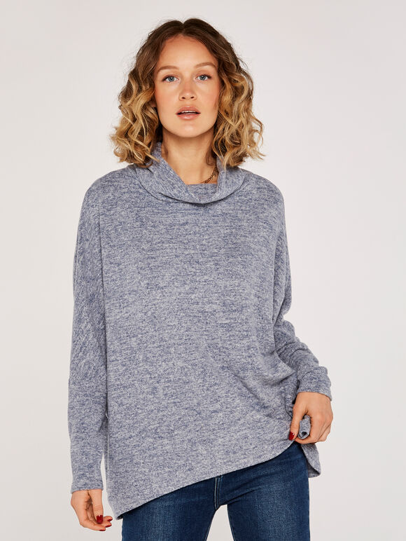Cowl Neck Top, Blue, large