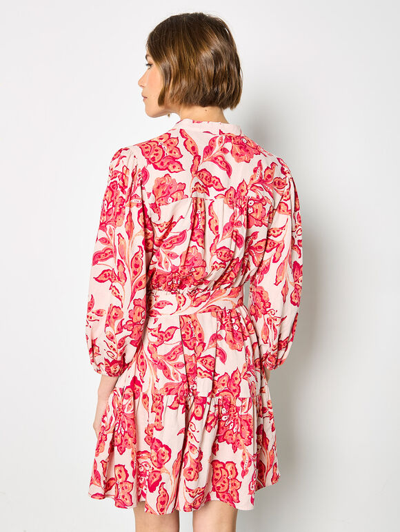 Painterly Sarasa Floral Mini Dress, Pink, large