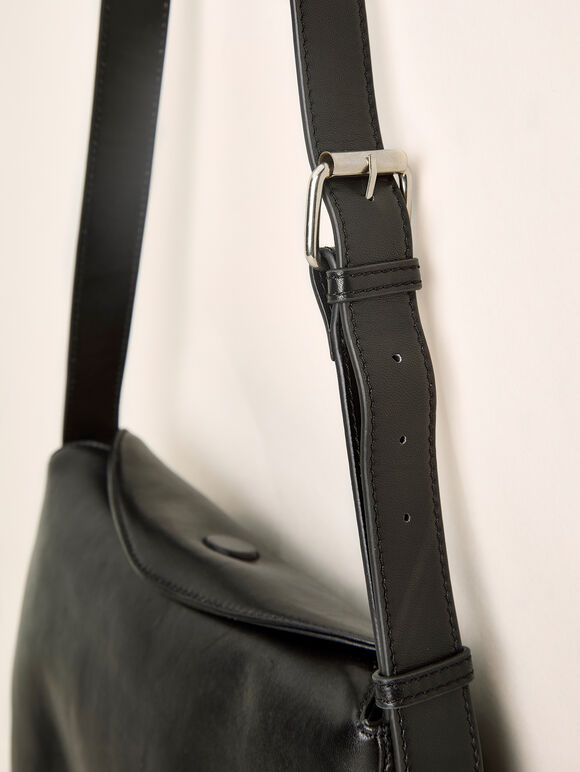 Soft Leather Shoulder Bag, Black, large