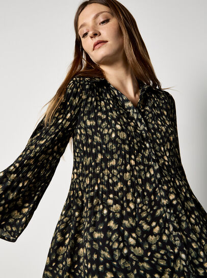 Abstract Animal Chiffon Plisse Shirt