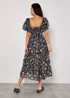 Sarasa Floral Tiered Midi Dress, Navy, large
