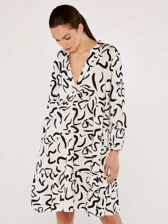 Abstract Print Dress, White, large