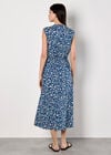 Animal Print Cotton Midi Dress, Blue, large