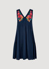 Embroidered Blooms Swing Mini Dress, Navy, large