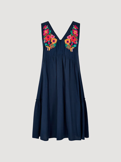 Embroidered Blooms Swing Mini Dress