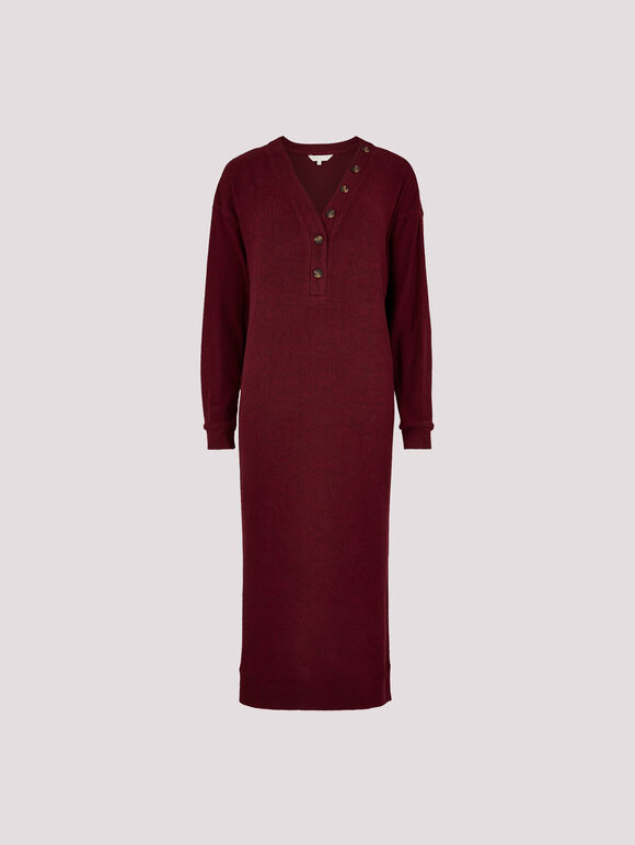 Ribbed Knit Midi Dress, Burgundy, large