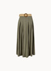 Boho Belted Midi Skirt, Khaki, large