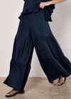 Wide Leg Tiered Trousers, Navy, large