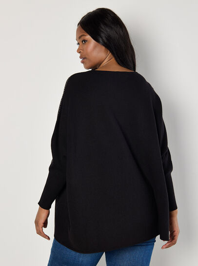 Curve Rhinestone Embellished Batwing Jumper