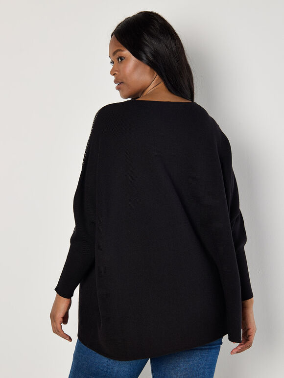 Curve Rhinestone Embellished Batwing Jumper, Black, large