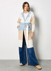 Colour Block Belted Coatigan, Stone, large