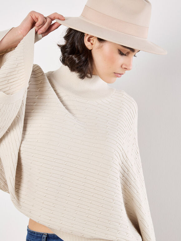 Horizontal Cable Knit Cape Jumper, Stone, large