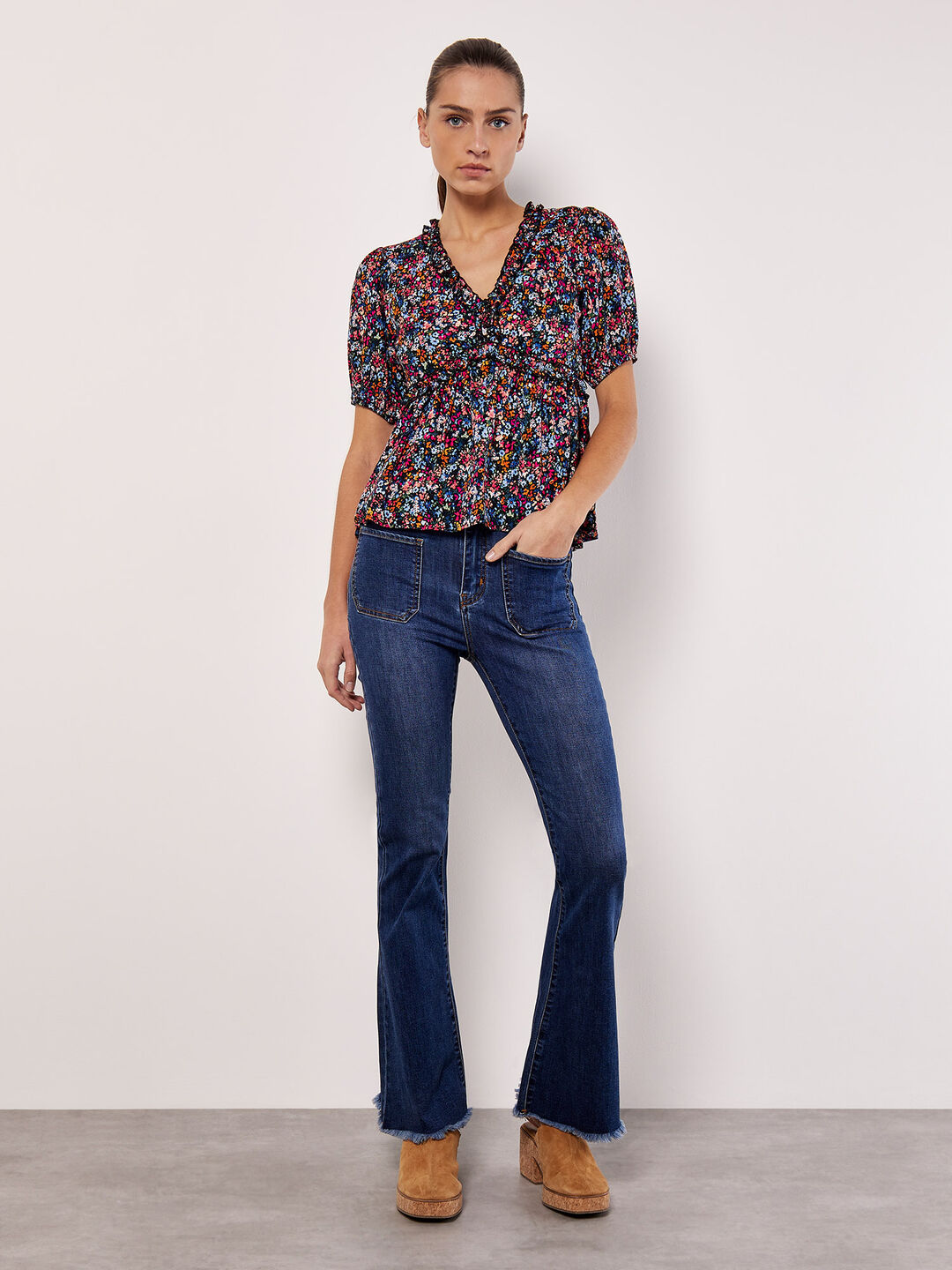 Image of Watercolour Floral Ruffle Top