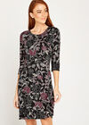 Etched Floral Print Jersey Dress, Black, large