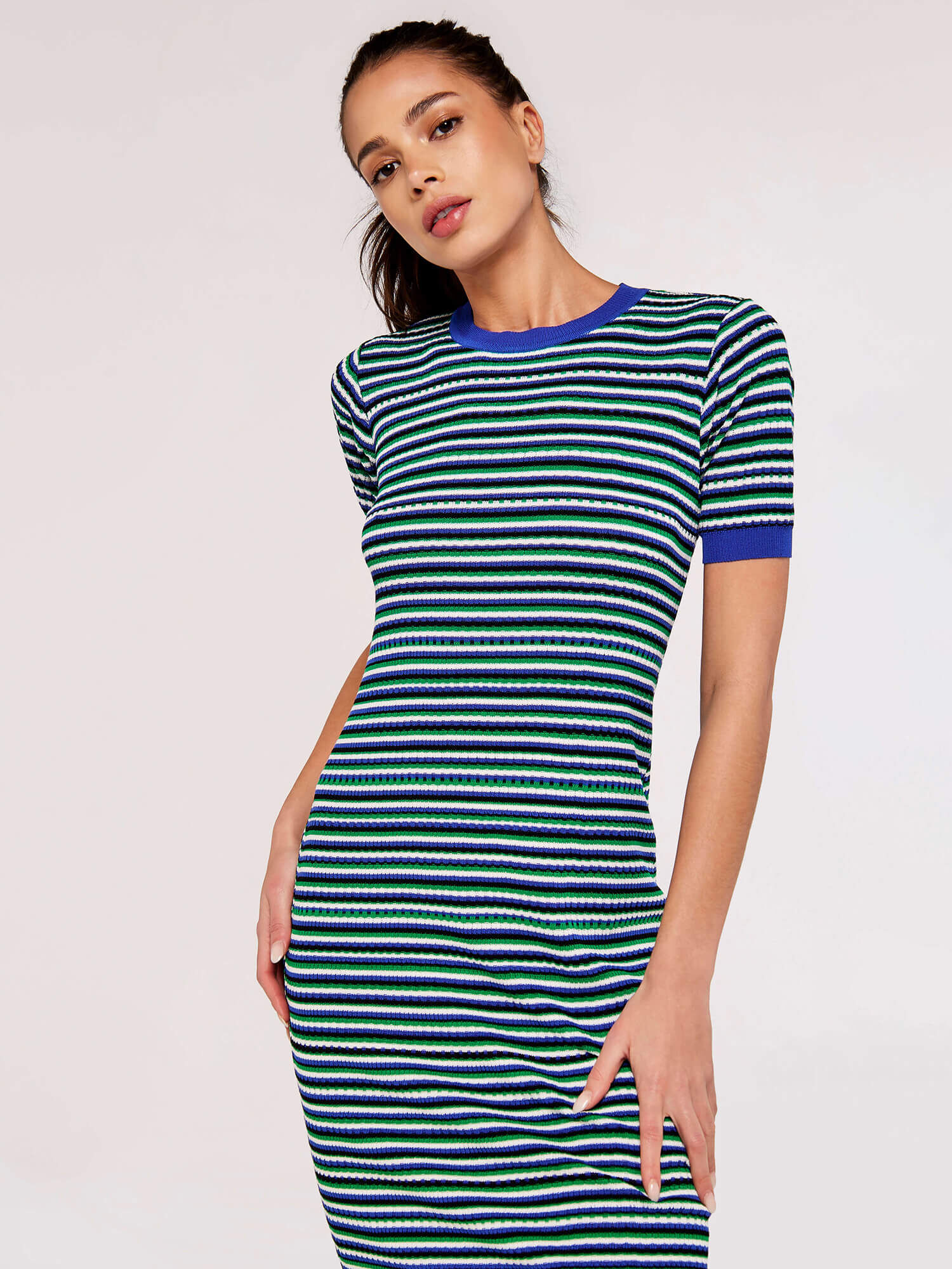 Multi Stripe Knitted Midi Dress Apricot Clothing