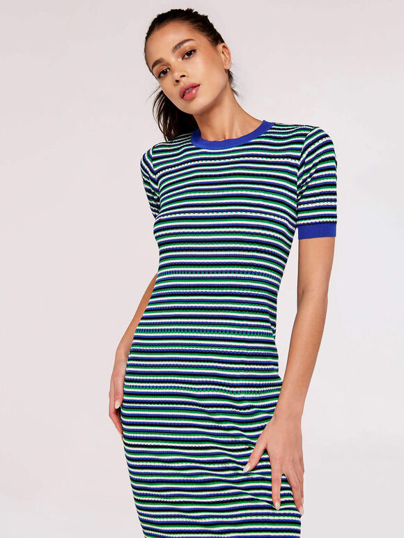 Stripe Knit Midi Dress, Green, large