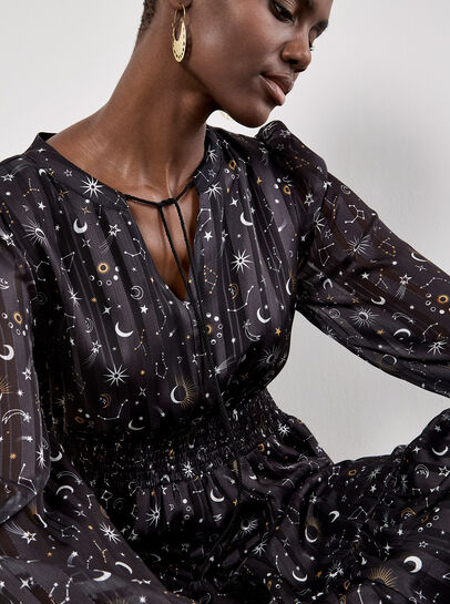 Constellation Shimmer Satin Midaxi Dress