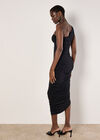 One Shoulder Ruched Maxi Dress, Black, large
