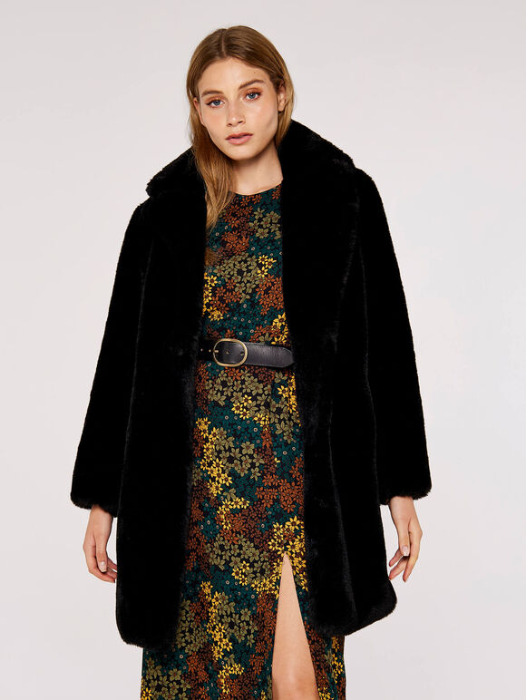 Oversized Super-Soft Faux Fur Coat, Black, large