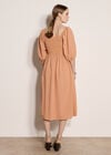 Ruffle Cotton Milkmaid Midi Dress, Peach, large