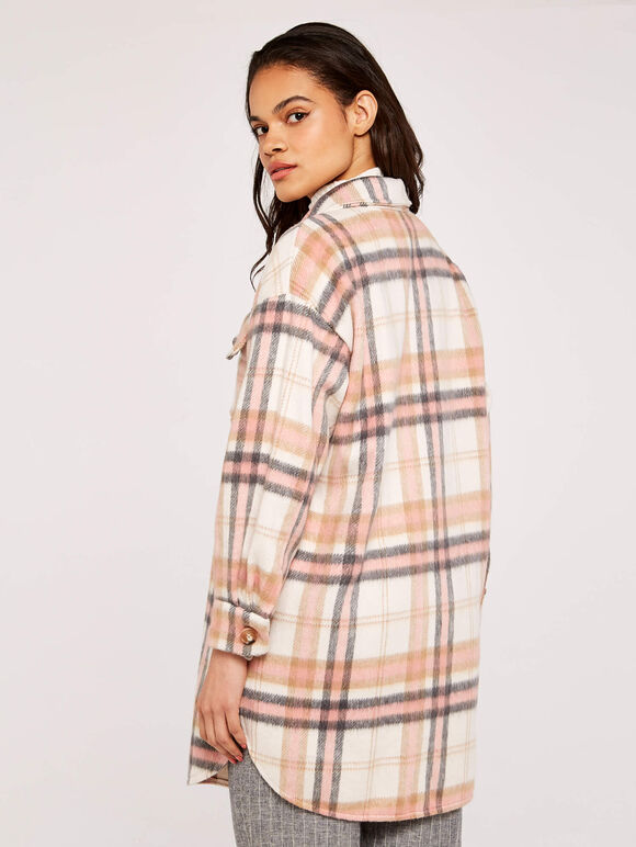  Check Longline Shacket, Peach, large