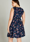 Painterly Floral Cut Out Neck Dress +, Navy, large