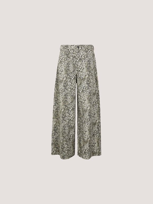 Zimi Wide-Leg Leopard Print Jeans, Grey, large