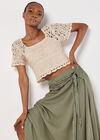 Linen Blend Hanky Hem Midi Skirt, Khaki, large