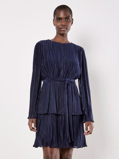 Plisse Tiered Mini Dress