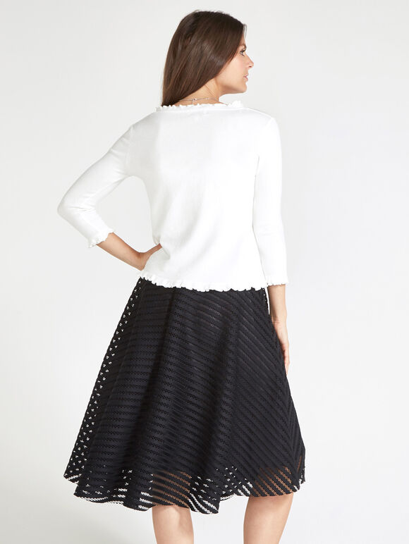 Ruffle Edge Knit Cardigan, Cream, large