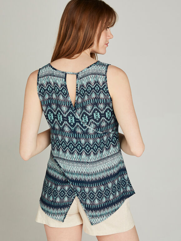 Navy Ikat Sleeveless Top, Navy, large
