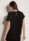 Crepe Sequin Trim T-Shirt, Black, large