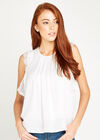 Crochet Lace Trim Ruffle Top, Cream, large