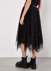 Pearl Embellished Tulle Midi Skirt, Black, large