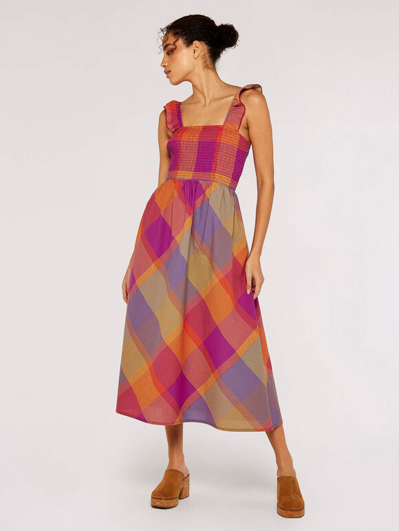 Plaid Midi Dress, Pink, large