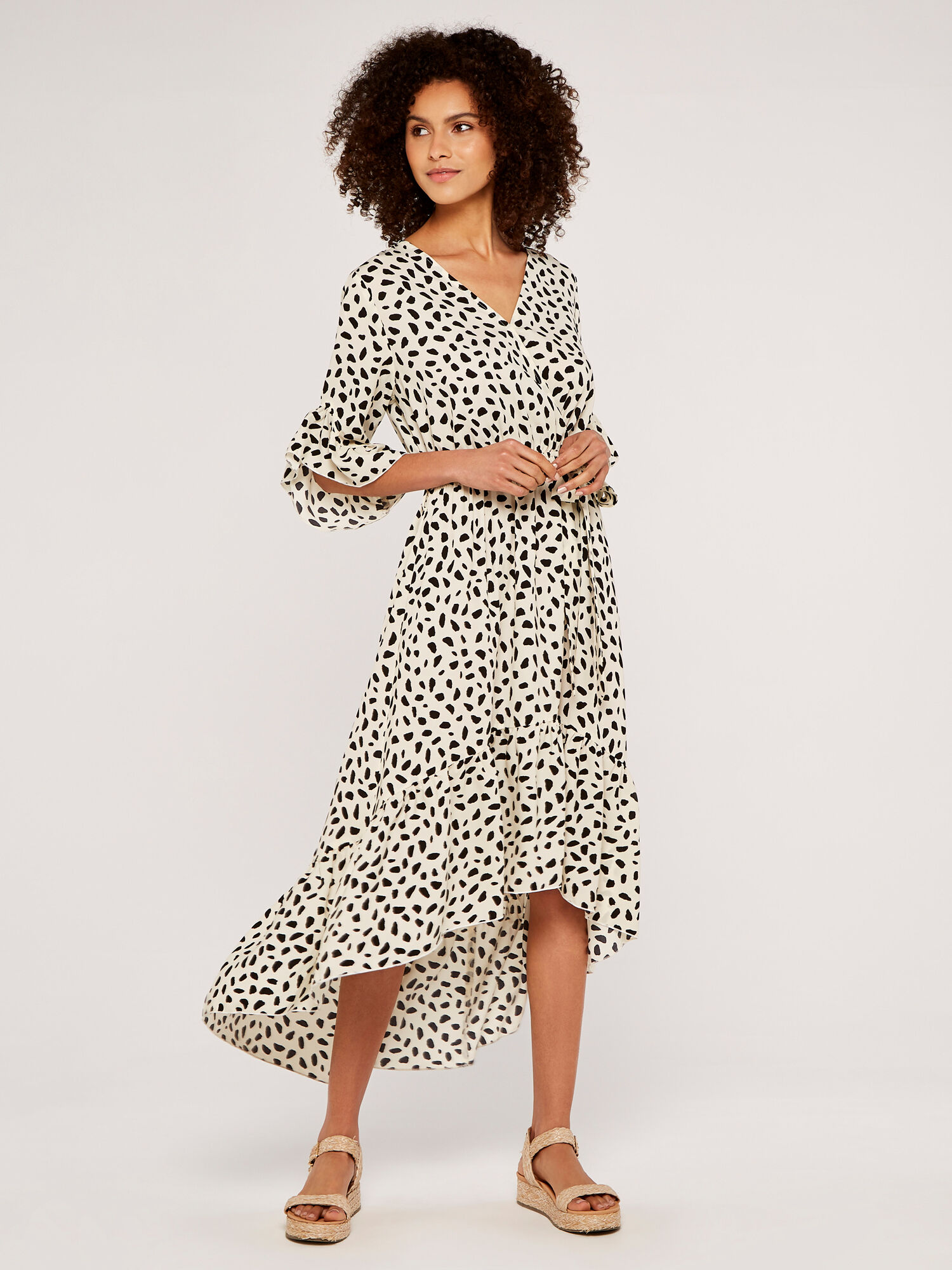 Long ruffle hotsell wrap dress