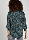Zebra Print Open Neck Shirt, Green, large