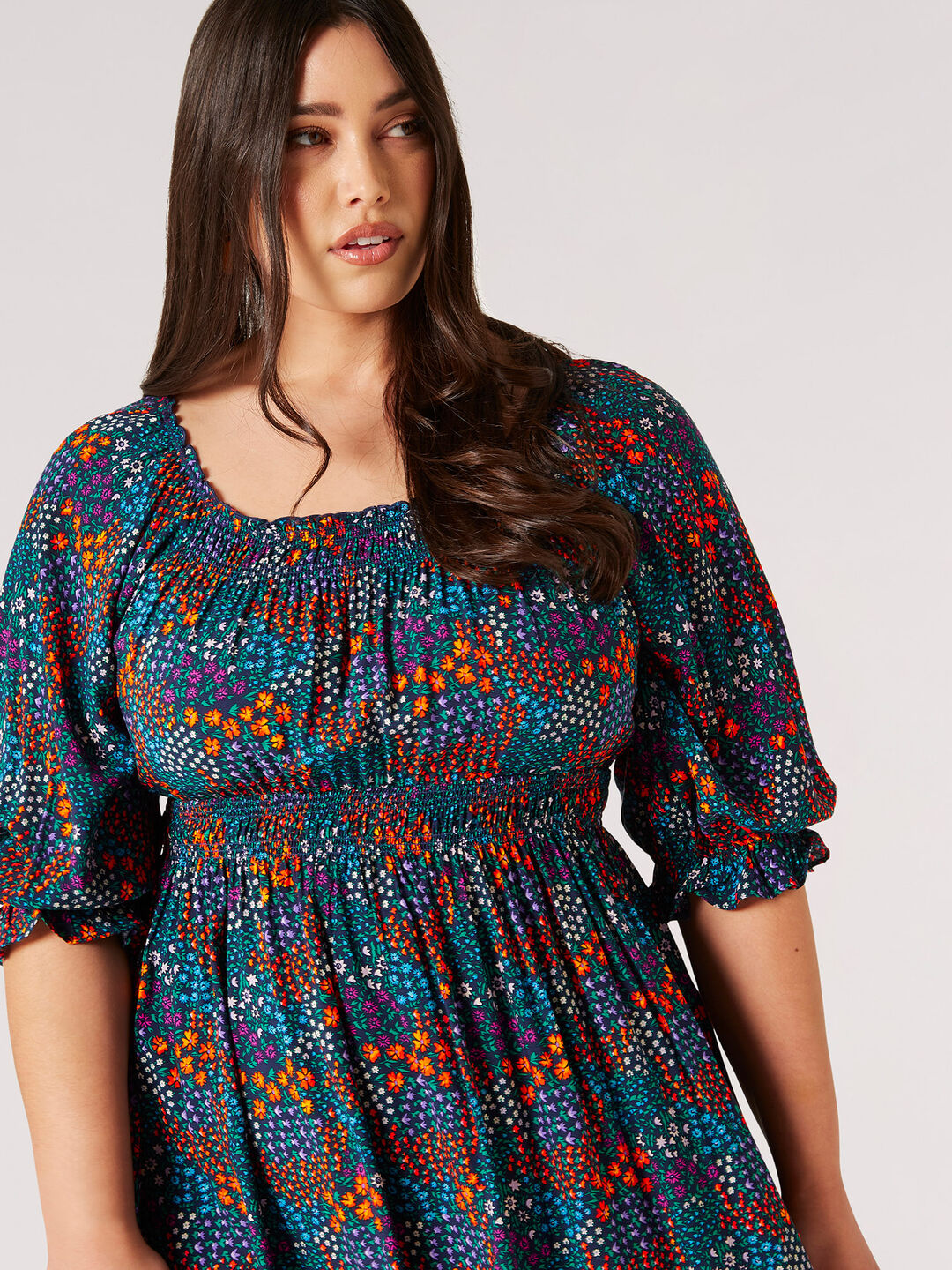 Image of Curve Ditsy Daisy Milkmaid Mini Dress