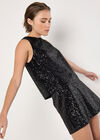 Sequin Velvet Sleeveless Top, Black, large