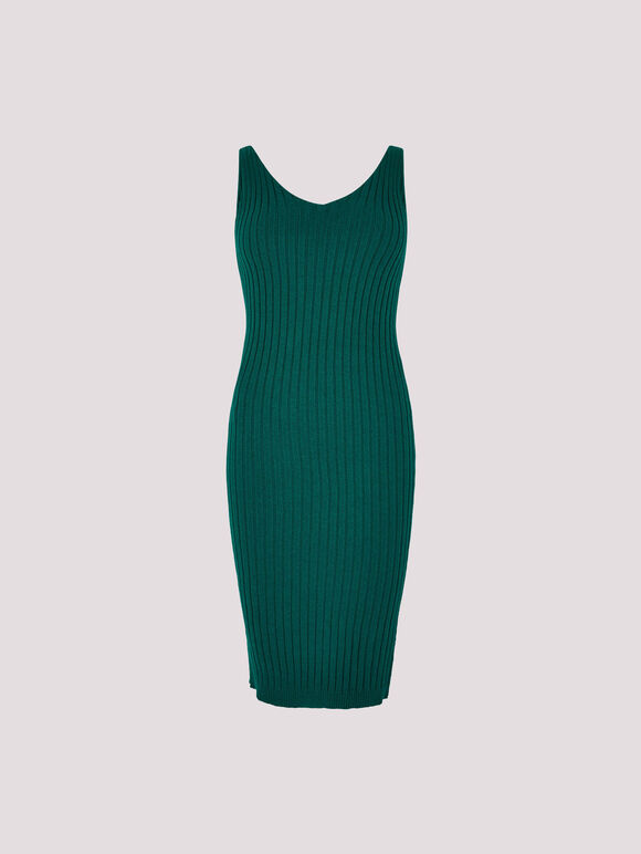 Ribbed Knit Bodycon Midi Dress, Green, large