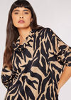 Zebra Roll Neck Cocoon Mini Dress, Stone, large