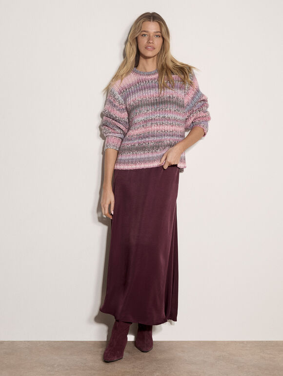 Ombre Stripe Chunky Knit Jumper, Pink, large
