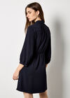 Tie Front Shirt Mini Dress, Navy, large