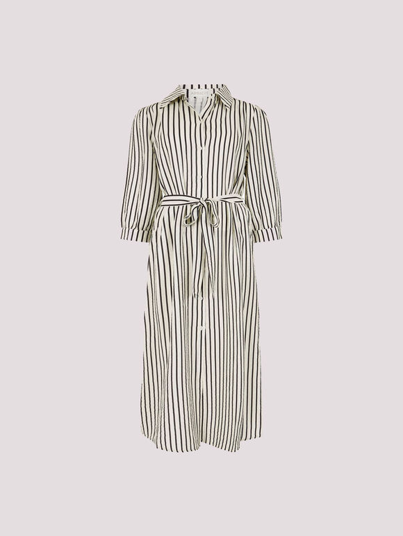 Stripe Shirt Midi Dress, Stone, large