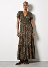 Peacock Feather Print Maxi Dress, Khaki, large