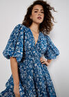 Rose Print Tiered Midi Dress, Blue, large
