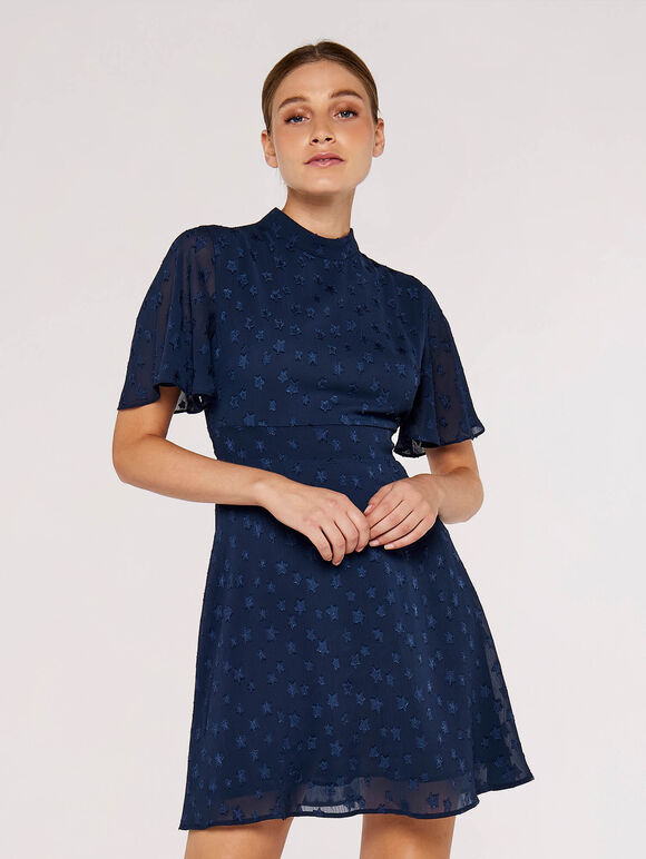 Star Jacquard Mini Dress, Navy, large