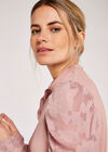Sheer Puff Sleeve Mock Neck Top, Pink, large